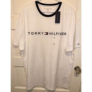 Tommy Hilfiger Short Sleeve Contrast Trim Signature White T-shirt Size XL NWT